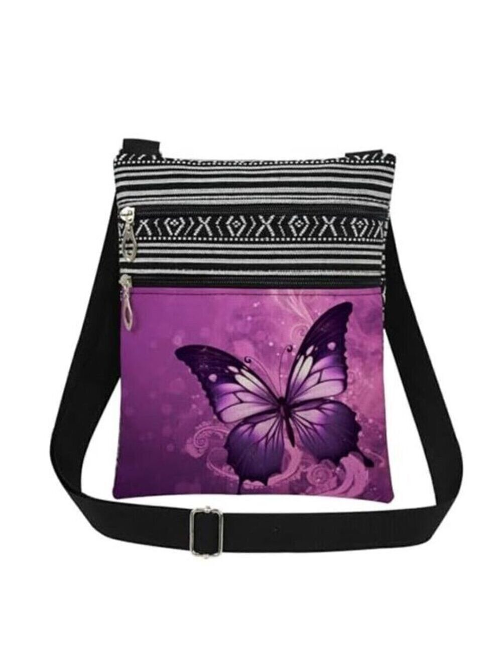Purple Butterfly Floral Print Women Crossbody Bag Outdoor Travel